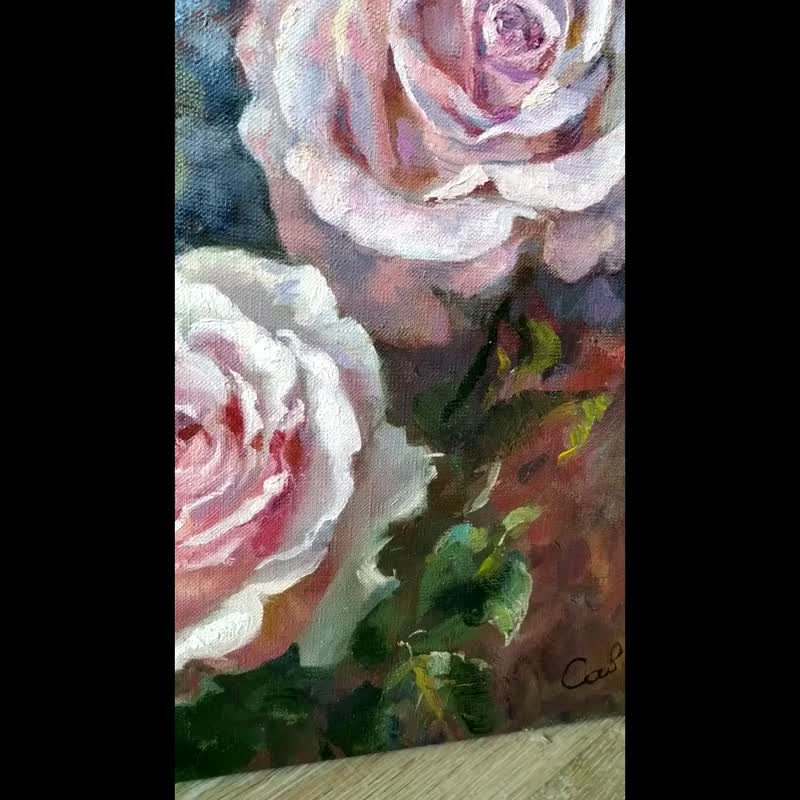 用玫瑰绘画 Roses Painting 用鲜花绘 Flower Original Art Artwork Floral Oil Wall Art 油畫原作 - โปสเตอร์ - วัสดุอื่นๆ หลากหลายสี