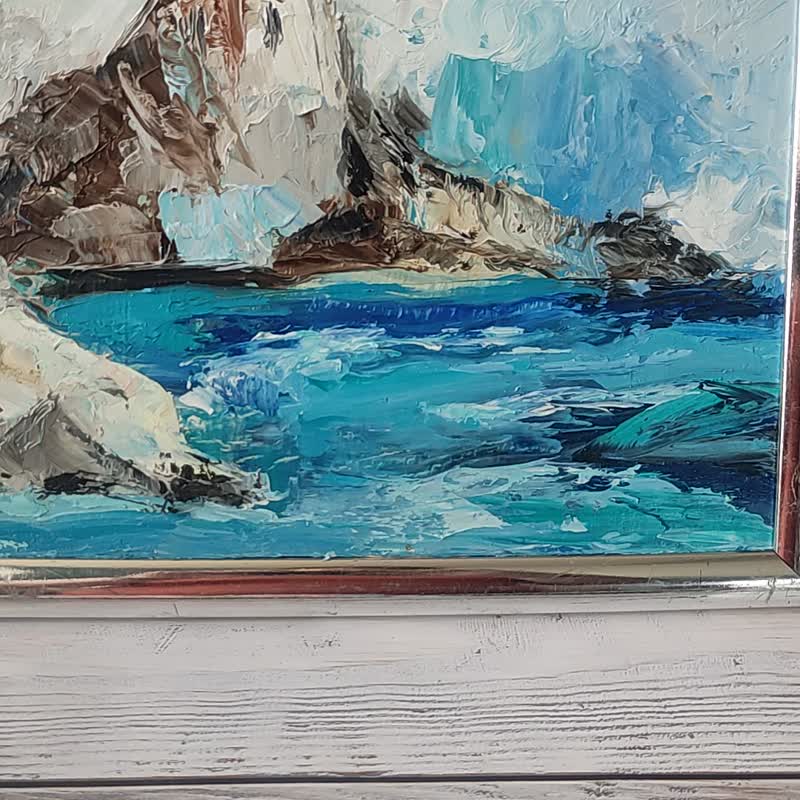 Lighthouse Painting Oil Original Seascape Art Impasto Lighthouse Artwork - 壁貼/牆壁裝飾 - 其他材質 藍色