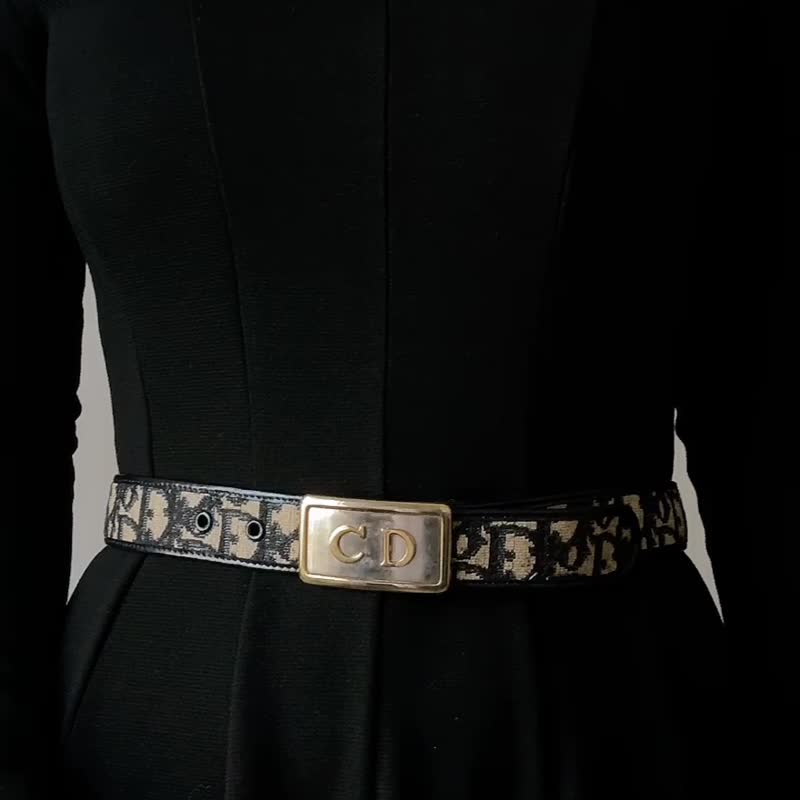 中古 Christian Dior 老花腰帶 - 皮帶/腰帶 - 真皮 藍色