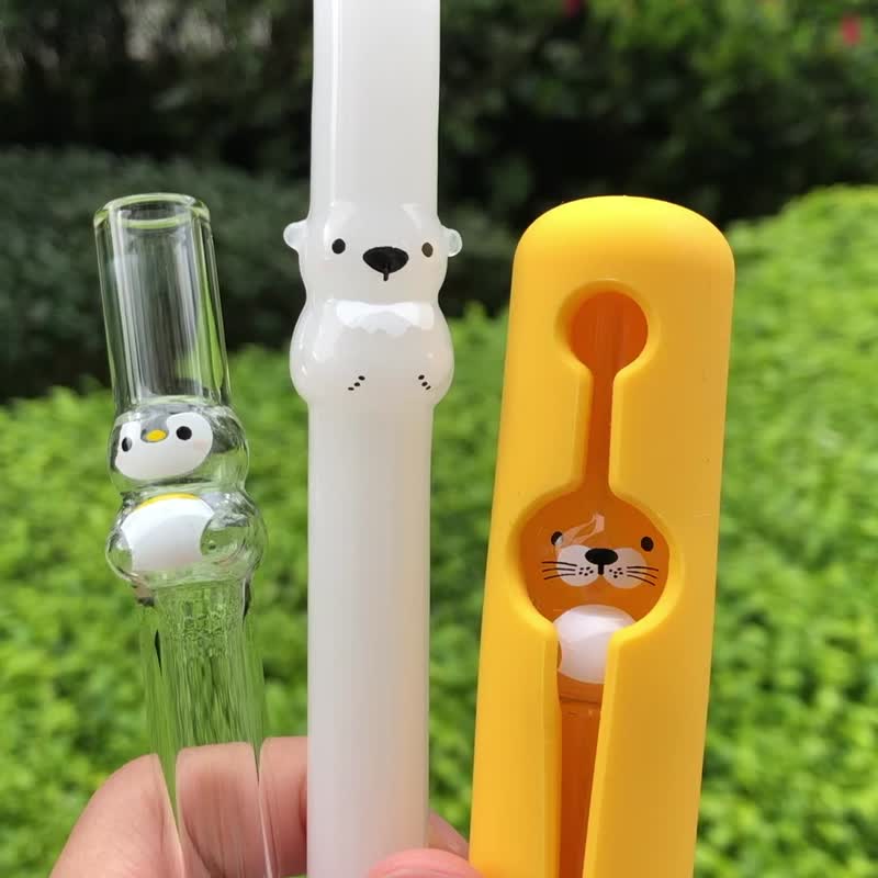 Handmade Glass Straw With Cute Penguin Drinking Straw 