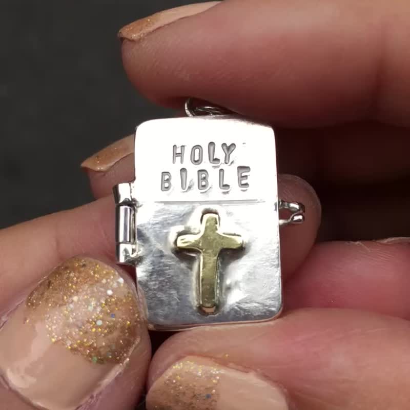 MIH Metalworking Jewelry | Mini Bible Sterling Silver Necklace-Open mini Holy Bible - Necklaces - Sterling Silver Silver
