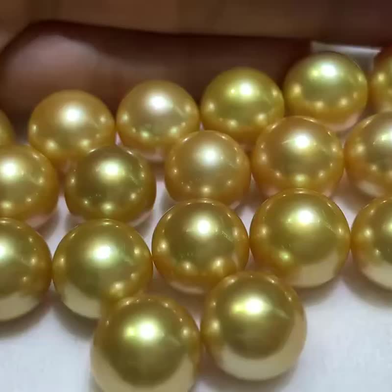 Gold beads natural seawater pearls South Sea gold beads 18K gold plain earrings - ต่างหู - ไข่มุก สีทอง