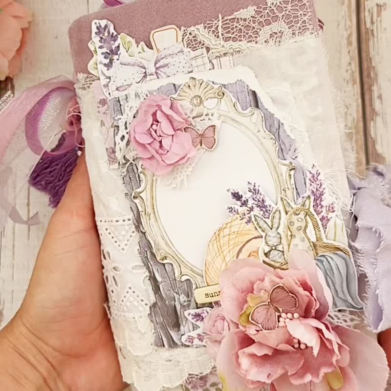 Lavender junk journal handmade Purple flower lilac notebook Tuscany - Notebooks & Journals - Paper Purple