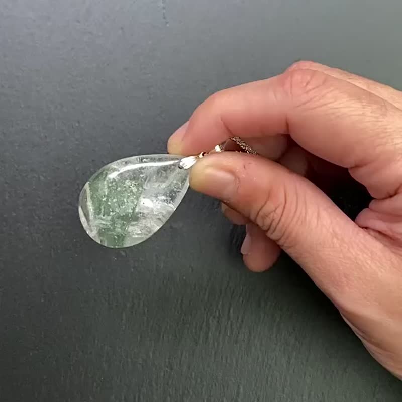 天然異象彩虹雪花白幽靈 綠幽靈金字塔 925純銀滿天星鈦鋼長項鍊 - 項鍊 - 水晶 多色