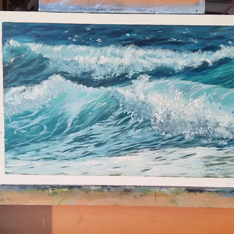 Ocean Wave Painting Seascape Original Art Water Scene Artwork - 插畫/繪畫/寫字 - 其他材質 
