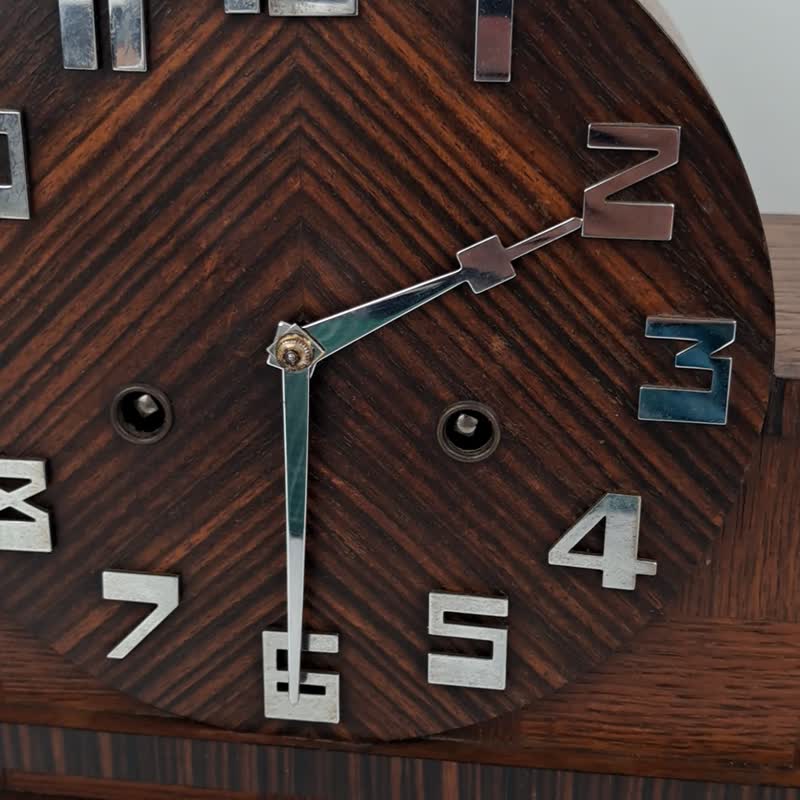 German Mantel Bracket Clock Coromandel 1936 Junghans Chrome 8 day - 時鐘/鬧鐘 - 木頭 咖啡色
