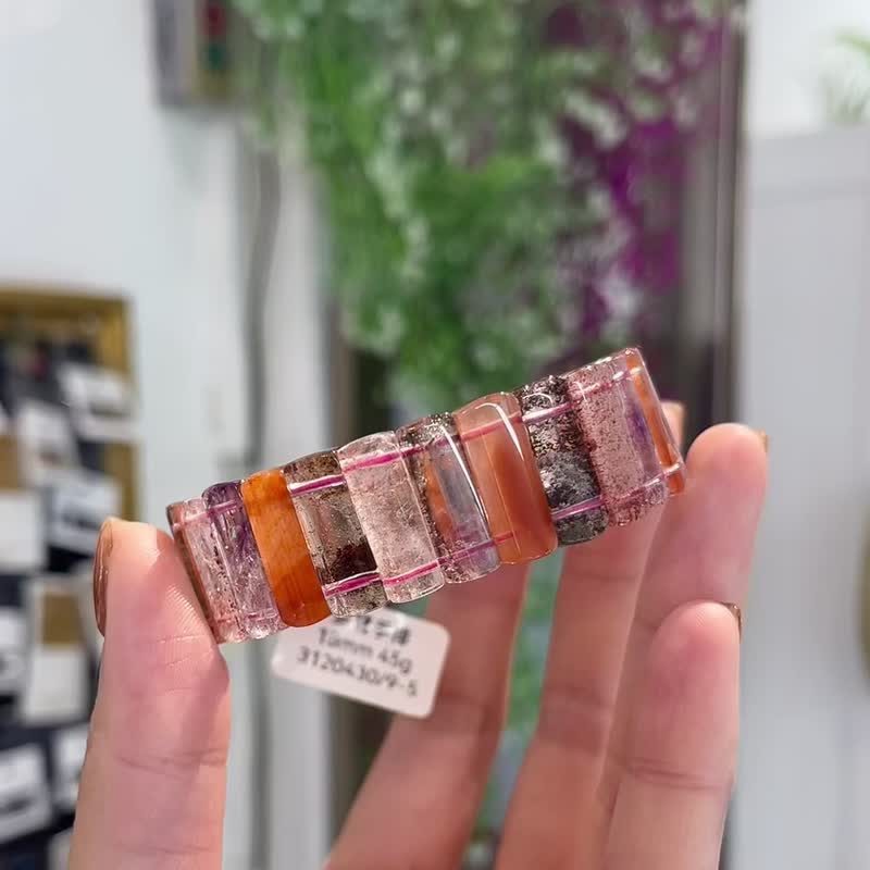 天然高品玻璃多寶18mm手排紅兔毛綠幽靈紅幽靈金鈦晶金草莓紫超七 - 手鍊/手環 - 水晶 多色