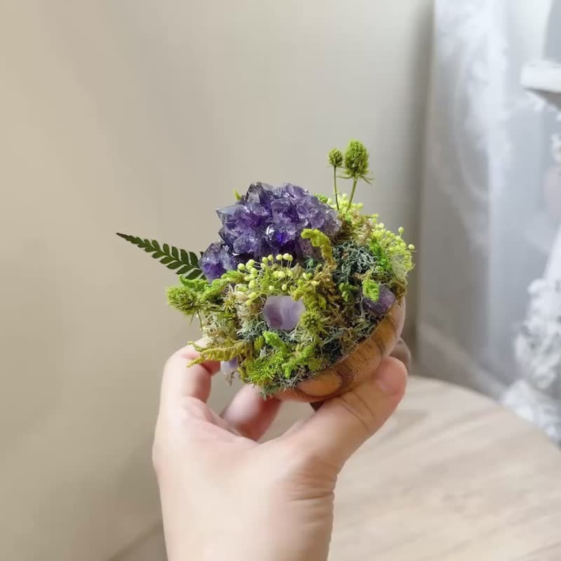水晶 帝王紫 晶花 小山脈。 永生葉材綠植栽 - 盆栽/植栽 - 水晶 紫色