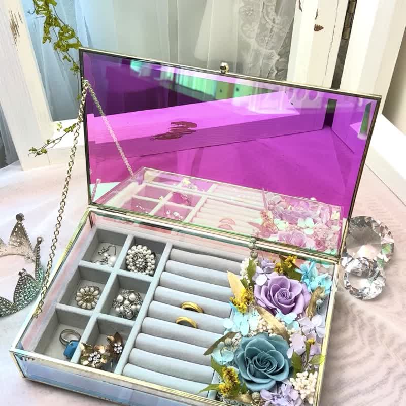 Aurora Borealis Jewelry Mirror Case feat Jewelry Holder Organizer - ช่อดอกไม้แห้ง - แก้ว หลากหลายสี
