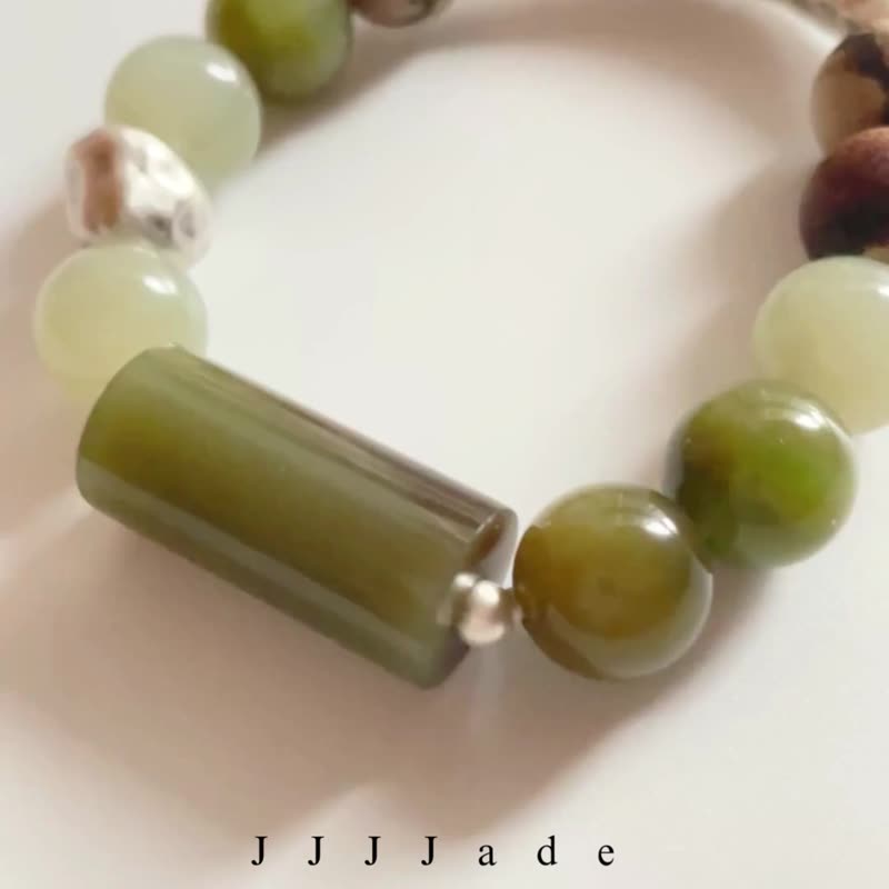 天然和田玉手串 青迴 T285 - 手鍊/手環 - 玉石 綠色