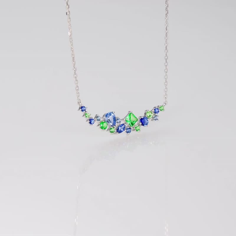 Fairy Gemstone Palette 1.088ct Aurora Sapphire tsavorite necklace 18kgold - Necklaces - Gemstone Green