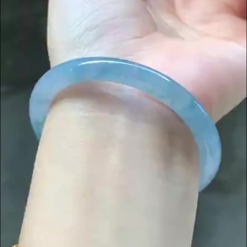 冰種翡翠天然翡翠玉鐲 A玉手鐲玉鈪 • 冰種莫奈花園翡翠圓鐲 - 手鍊/手環 - 玉石 藍色