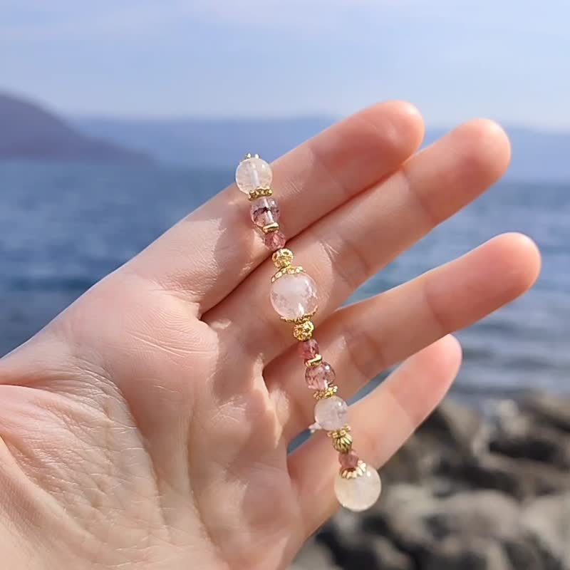 Spring is coming | Pink Waltz | Pink Snowflakes, Ghost Golden Strawberries | Recruiting good people, partial wealth, and blocking villains - Bracelets - Crystal White