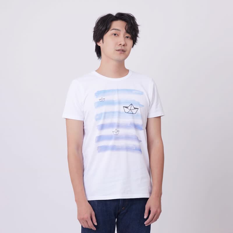 Paper Boat Summer peach cotton T-shirt _Men - เสื้อยืดผู้ชาย - ผ้าฝ้าย/ผ้าลินิน ขาว