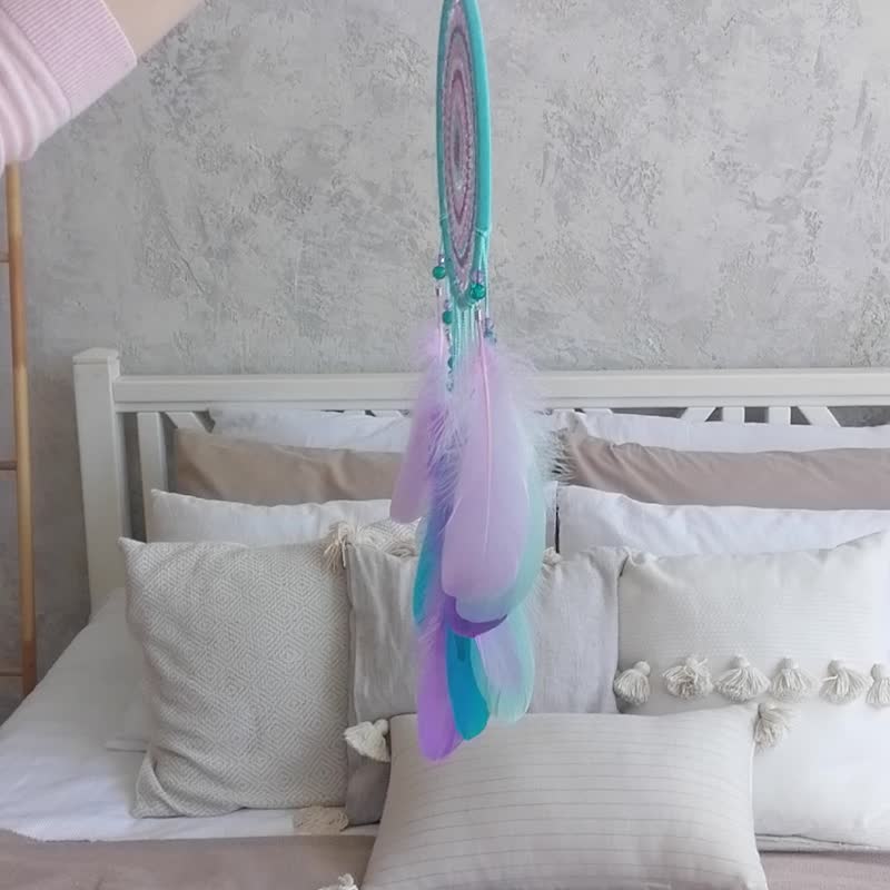 Pastel crochet mandala dream catcher for girl ドリームキャッチャー, นักล่าฝัน, 追梦人, 追夢人 - 壁貼/牆壁裝飾 - 繡線 紫色