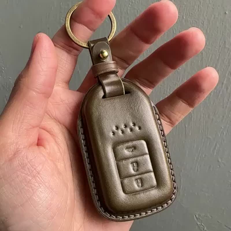 Shell cordovan Leather car key case, car key cover, HONDA CRV HRV - Keychains - Genuine Leather Brown