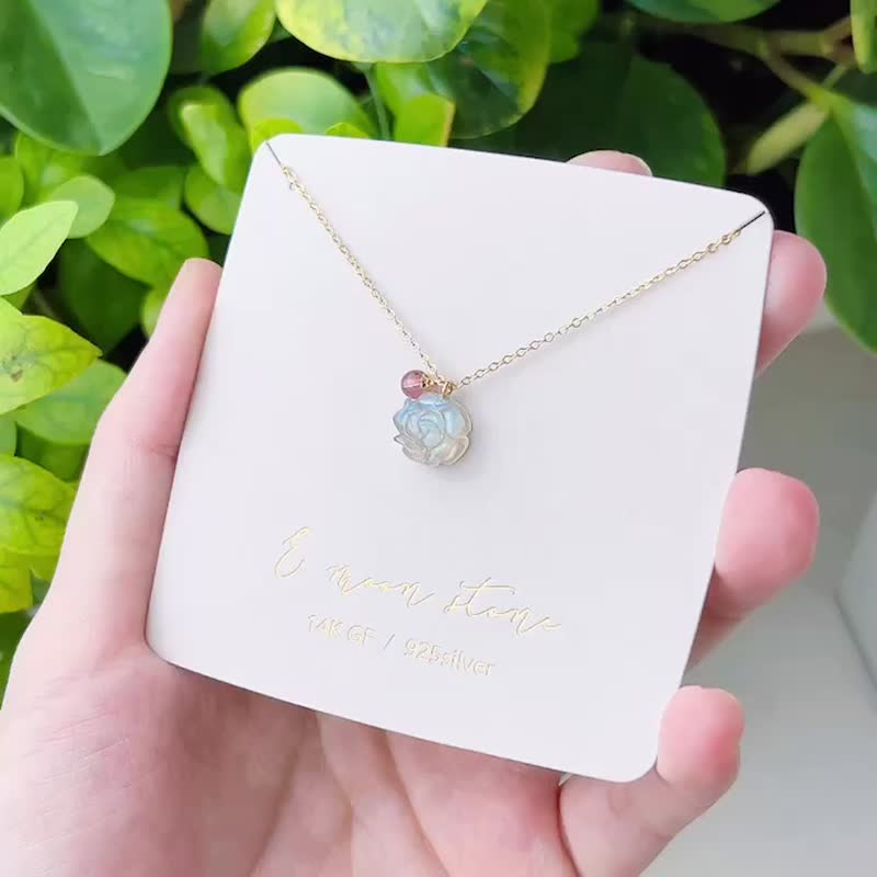 Light jewelry mini blue halo peony flower necklace crystal - สร้อยคอทรง Collar - คริสตัล สีเทา