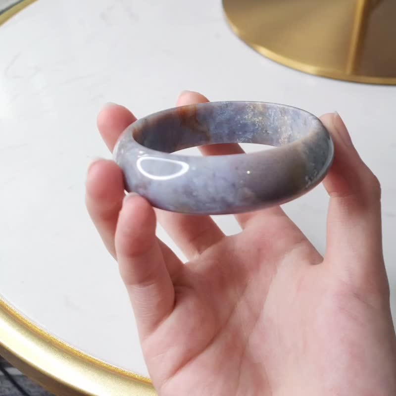海底幽境 | 糯種 / 幽紫 / 平安鐲 / 手圍19 | 天然海藻玉鐲 - 手鍊/手環 - 玉石 紫色