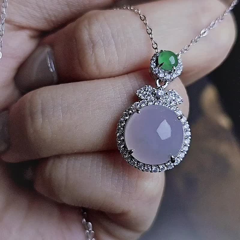 Peach Blossom Noble|Dream Big Ice Pink|Myanmar A-quality jadeite high light pink purple sterling silver pendant necklace - Necklaces - Jade 