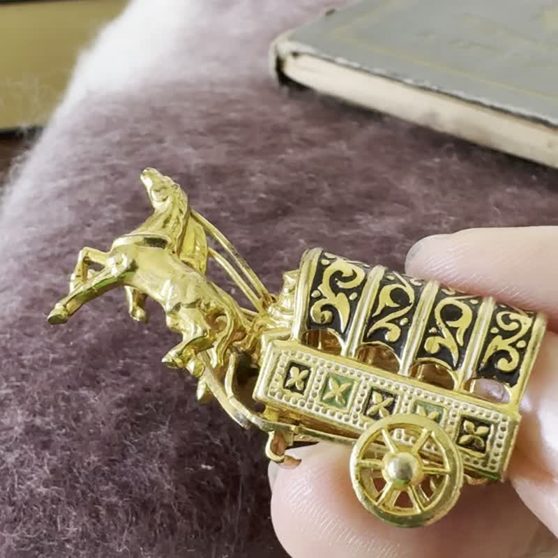 Vintage Antique Enamel Spanish Damascus Three-dimensional Carriage Pin Brooch B2021 - Brooches - Other Metals Gold