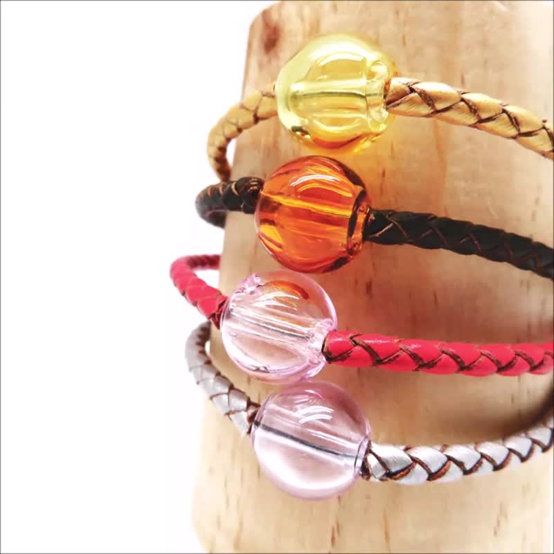 Braid Leather Art Glass Bead Diffuser Bracelet Magnetic Clasp with Gift Box - Bracelets - Colored Glass 