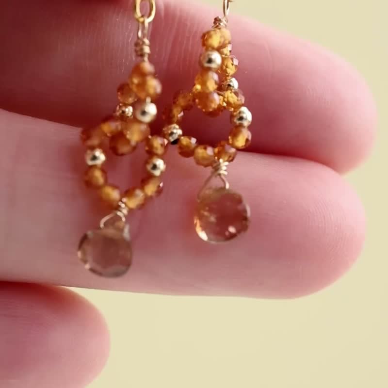 Andalusite Persartine Garnet Earrings Clip-On Charms - ต่างหู - หิน สีส้ม