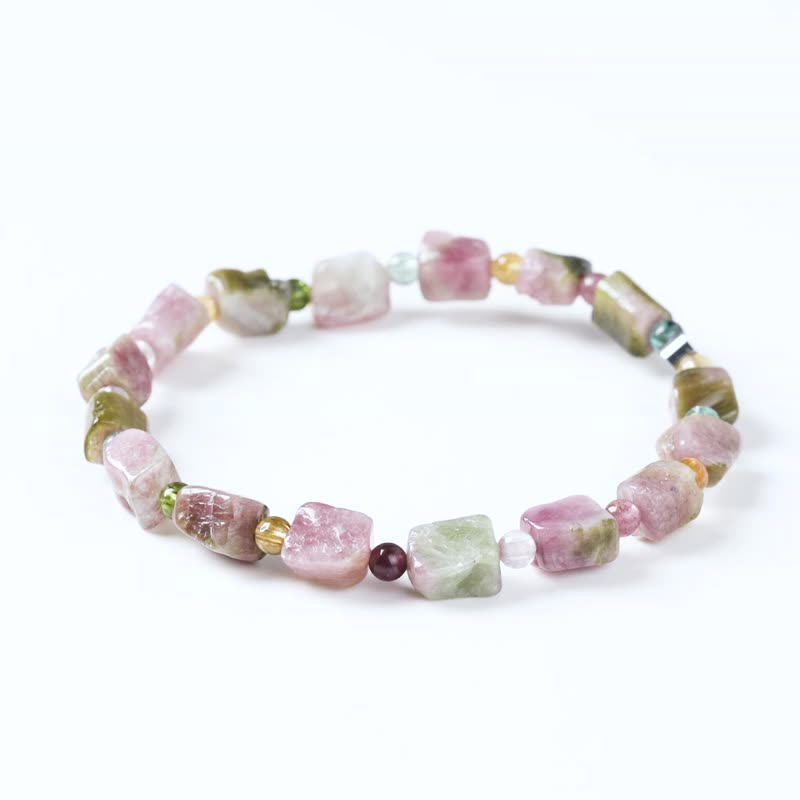 Natural Tourmaline Follows the Shape | Natural Energy Bracelet - Bracelets - Stone Multicolor