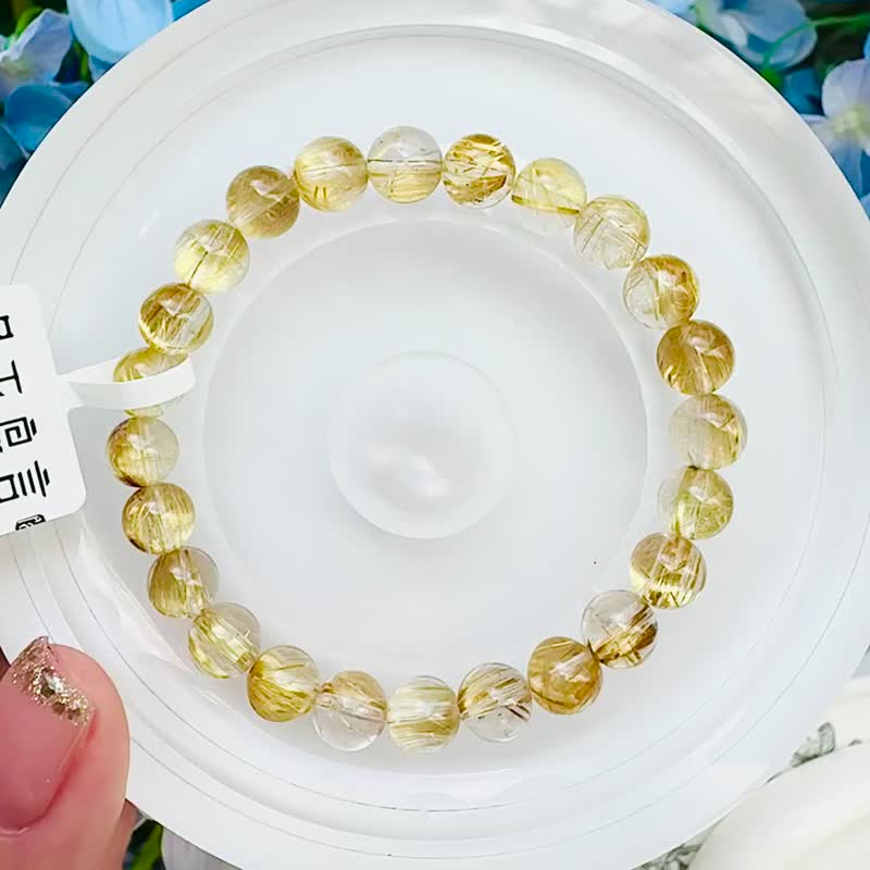 精品級玻璃透體貓眼金鈦晶7.5-7.8mm15.61g主事業避邪招財旺陽氣 - 手鍊/手環 - 水晶 金色
