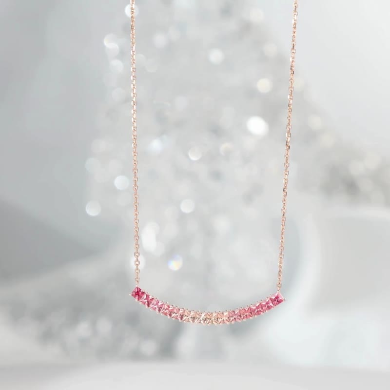 1ct  sunset sunrise padparadscha gradient  sapphire necklace - สร้อยคอ - เครื่องเพชรพลอย สีแดง