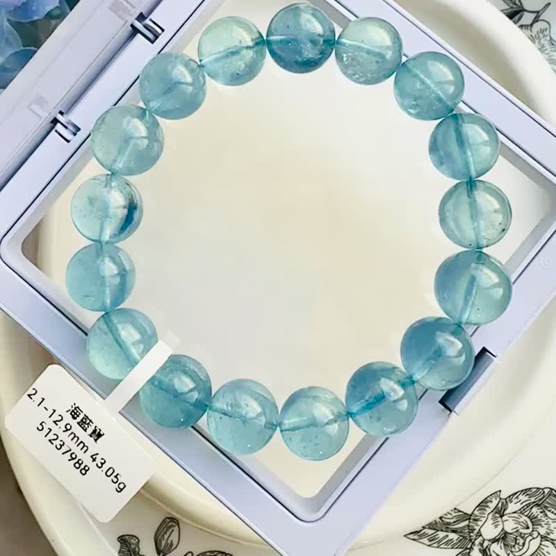 小精品聖母利亞碎冰冰海藍寶12.1-12.9mm43.05g紓解壓力療癒能量 - 手鍊/手環 - 水晶 藍色
