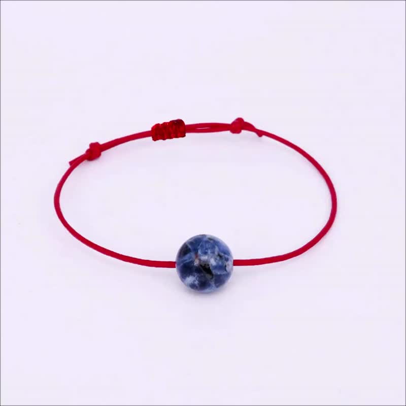 Sodalite March Birthstone Lucky Red Leather Bracelet Adjustable Slip Knots - สร้อยข้อมือ - เครื่องเพชรพลอย สีน้ำเงิน