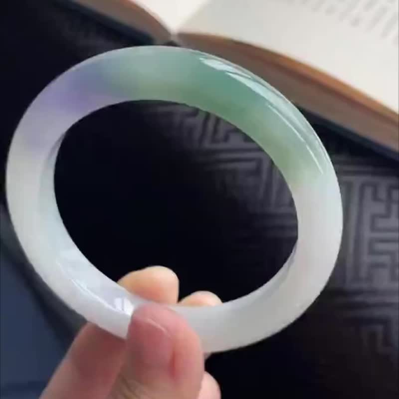 冰種玉鐲 天然翡翠玉鐲 A玉 手鐲 • 冰種三色堇翡翠福鐲 - 手鍊/手環 - 玉石 紫色