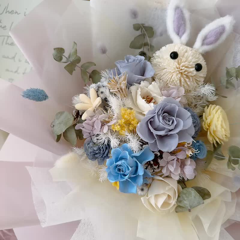 永生花束|暮藍月兔-情人.生日.結婚紀念.永生花.升遷.畢業花束. - 乾燥花/永生花 - 植物．花 白色