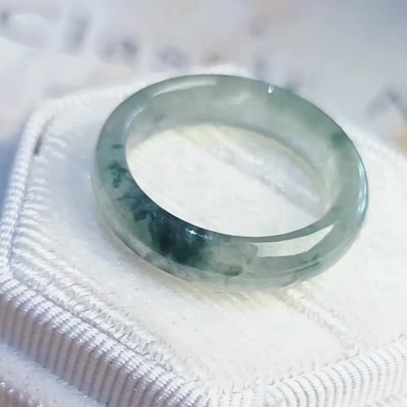 稀有•特色•招財|療癒潑墨冰玻放光藍飄花|緬甸A貨翡翠戒圈戒指 - 戒指 - 玉石 