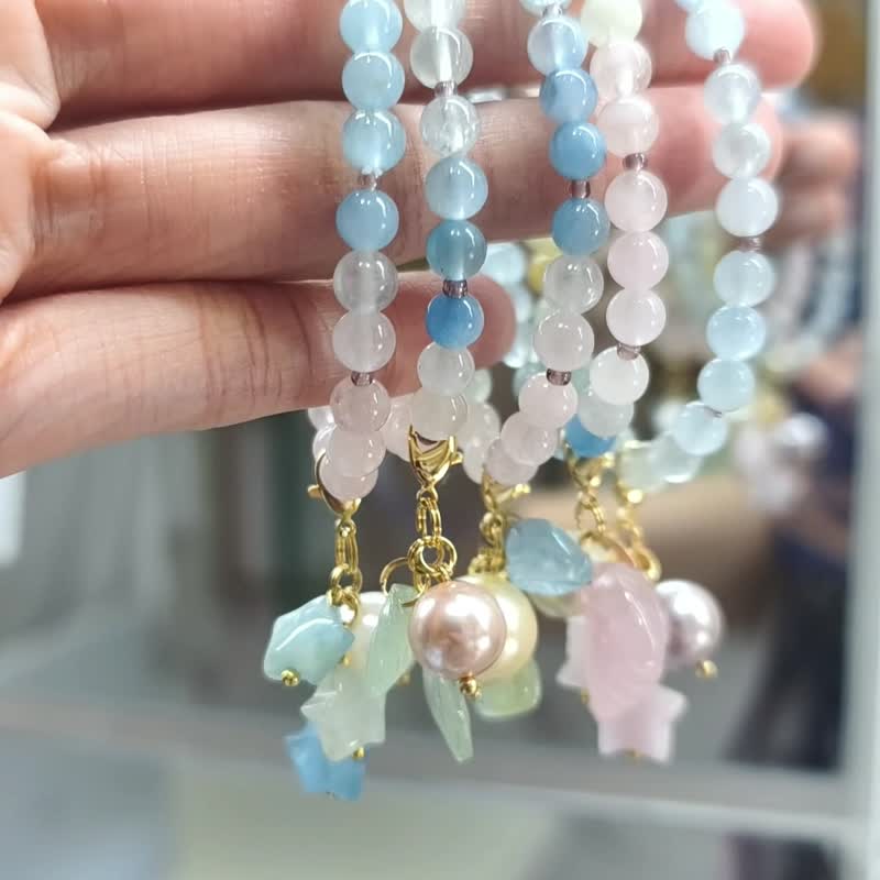 彩虹綠柱石 海藍寶 摩根 貝珠 星星 多寶 七脈輪 手鍊 單品 禮物 - 手鍊/手環 - 寶石 多色