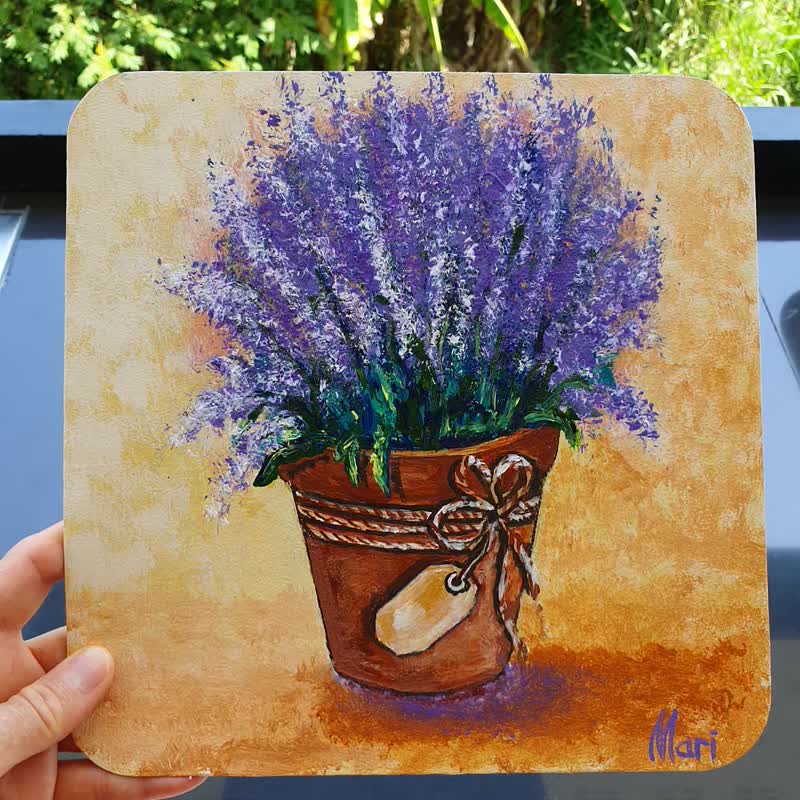 Tuscany Painting Bluebonnets Flowerpot Texas Original Lavender Flower Still Life - Posters - Other Materials Multicolor