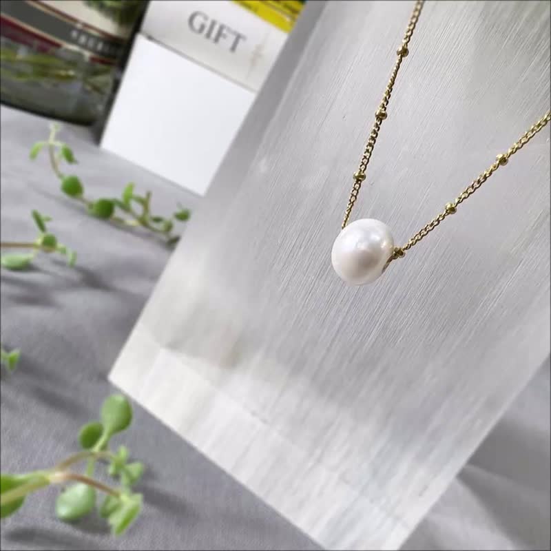 Natural Pearl Necklace Rondelle Bead 14KGF Beaded Chain June Birthstone