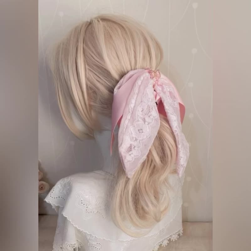 Chiffon silk scarf shark clip banana clip scrunchie hair coil spring clip side clip ponytail clip - เครื่องประดับผม - วัสดุอื่นๆ สึชมพู