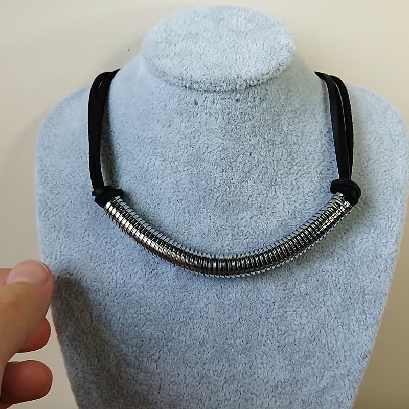  Leather Cord Necklace for Men, Men's Choker Necklace - Unisex  Silver Tube Necklace - Mens Jewelry - Mens Necklace - Black Leather Choker  for Him : Handmade Products