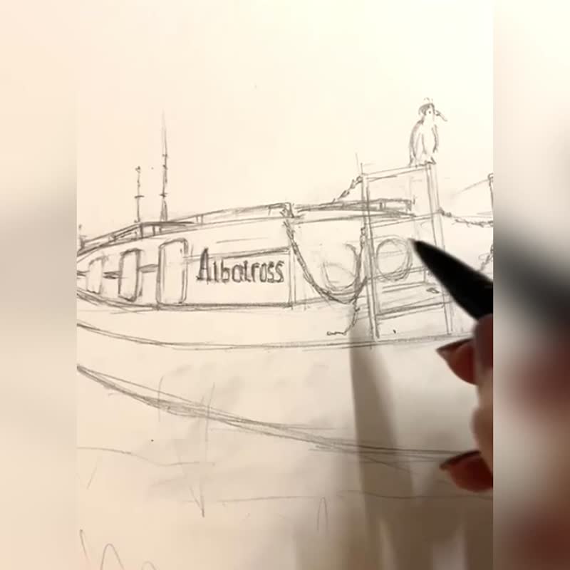 水彩画「陸上げ船」 Eng sub] Boats in Marina Painting Easy Tutorial Tips for