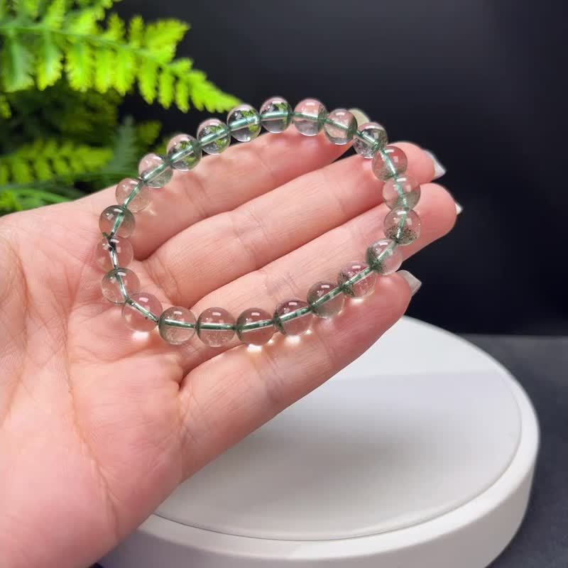 天然綠幽靈手串 8mm 千層滿天星 晶體通透 綠色水晶手鏈 財富好運 - 手鍊/手環 - 水晶 綠色