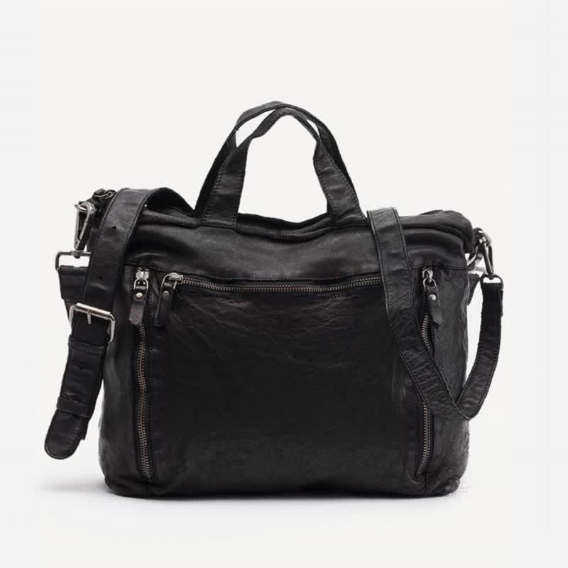 [Spain BIBA] Greenville Gre2l extremely lightweight unisex zipper briefcase-black - กระเป๋าเอกสาร - หนังแท้ สีดำ