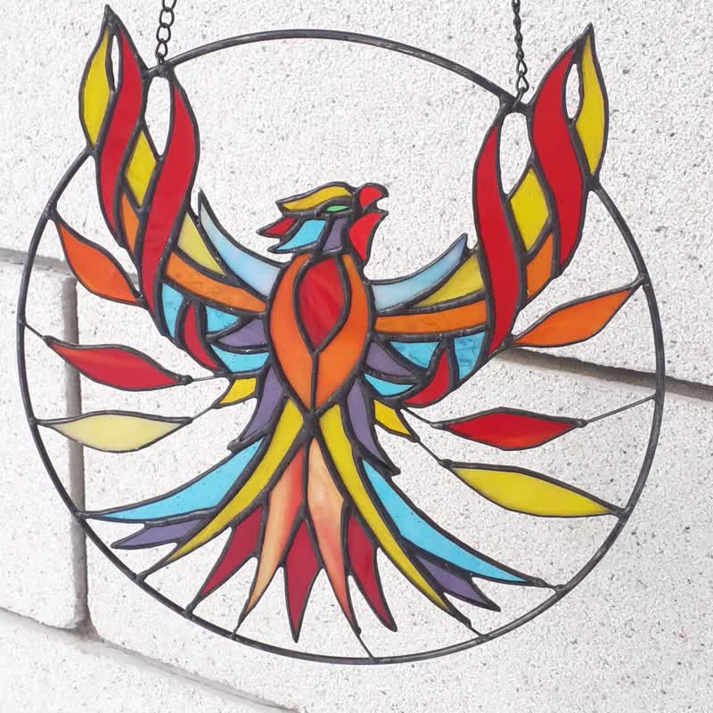 彩色玻璃鳳凰鳥捕夢網火鳥裝飾捕日者 - 壁貼/牆壁裝飾 - 玻璃 多色