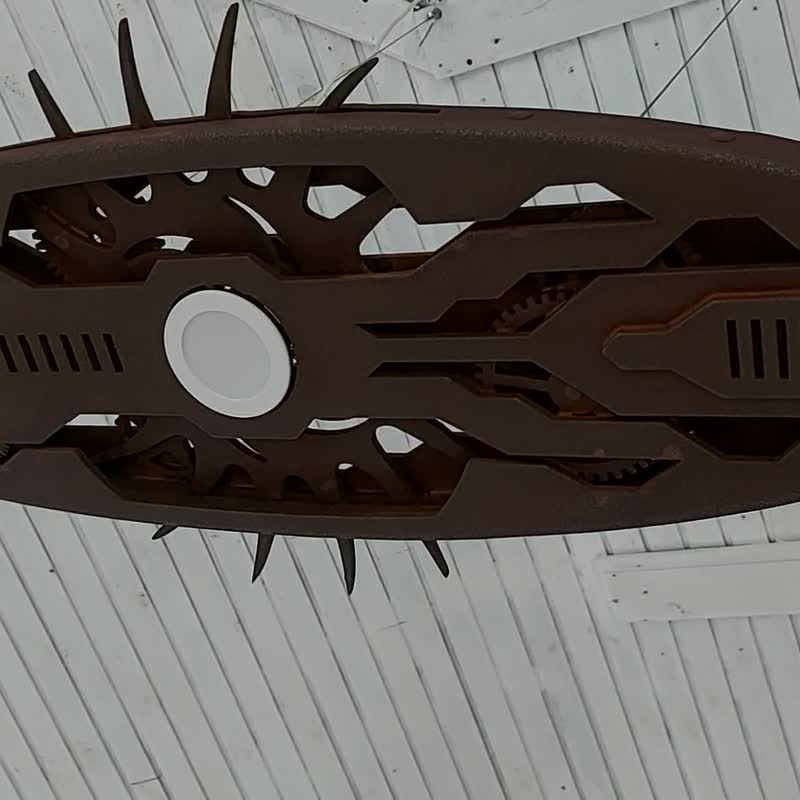 Unique handmade surfboard-shaped pendant light,covered with iron,steampunk style - โคมไฟ - ไม้ สีนำ้ตาล