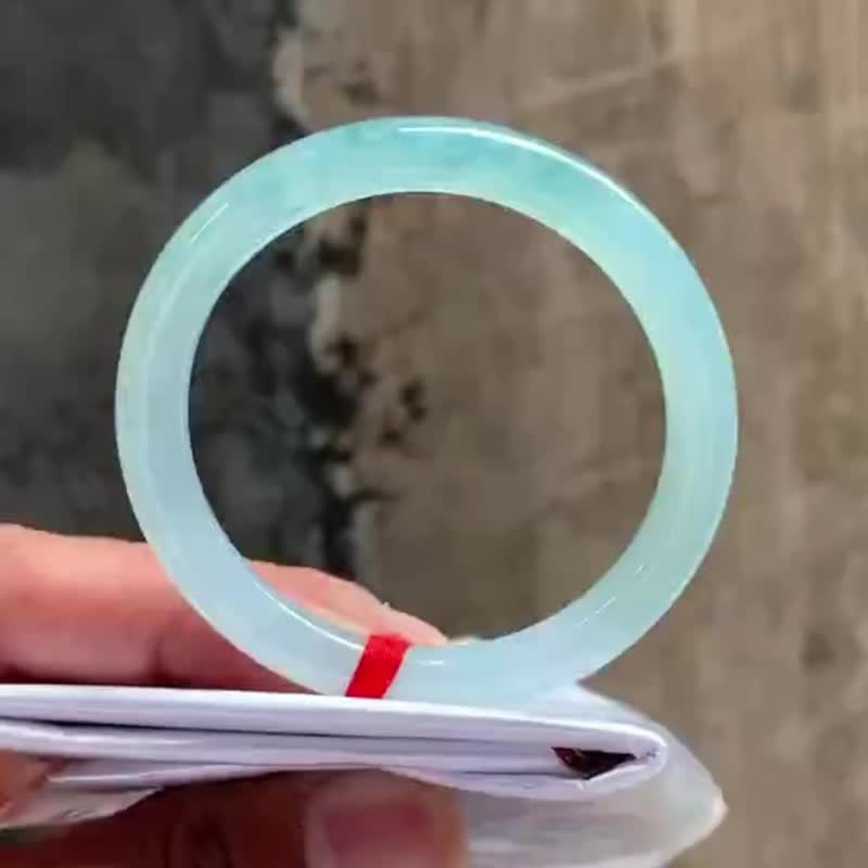 冰種翡翠天然翡翠玉鐲A玉手鐲 玉鈪 • 冰種藍飄花翡翠圓鐲 - 手鍊/手環 - 玉石 藍色