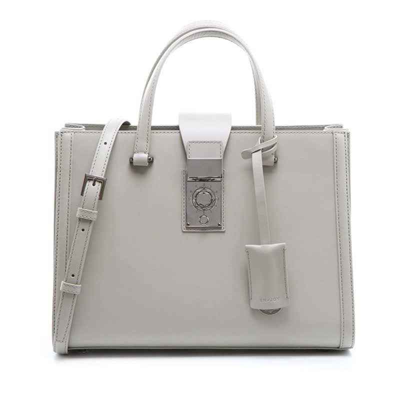 Candace Italian Nappa Leather Statement Lock Tote - Handbags & Totes - Genuine Leather Silver