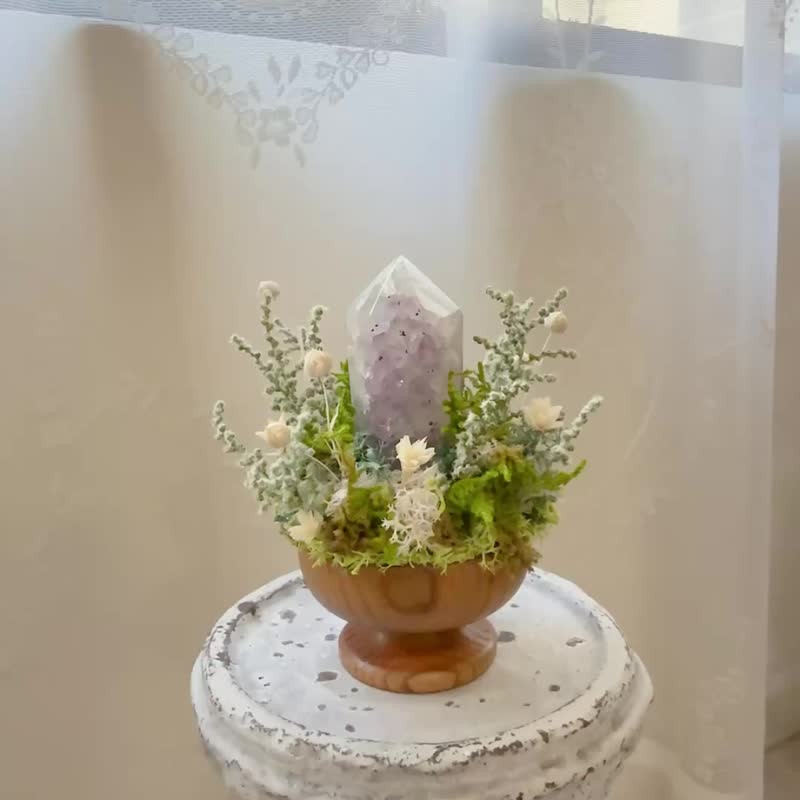 原生態  仙女粉 紫水晶  能量水晶柱。 微景觀永生葉材 - 植物/盆栽/盆景 - 水晶 紫色