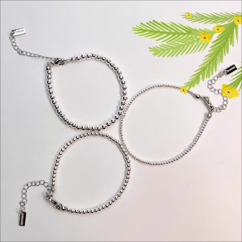 純銀手鍊 925銀珠xLOGO金屬尾鍊延長鍊款 細鍊寬2mm 3mm 4mm 3選1 - 手鍊/手環 - 純銀 銀色