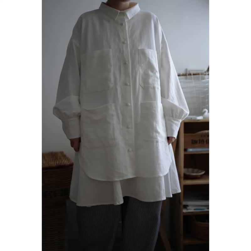 Pure white wide work shirt jacket - Women's Shirts - Cotton & Hemp White