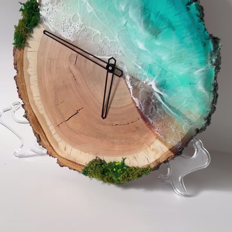 Loft wood Beach wall clock, resin ocean clock 壁飾 掛鐘 藍染 女 禮物 入厝禮物 - Clocks - Resin Blue